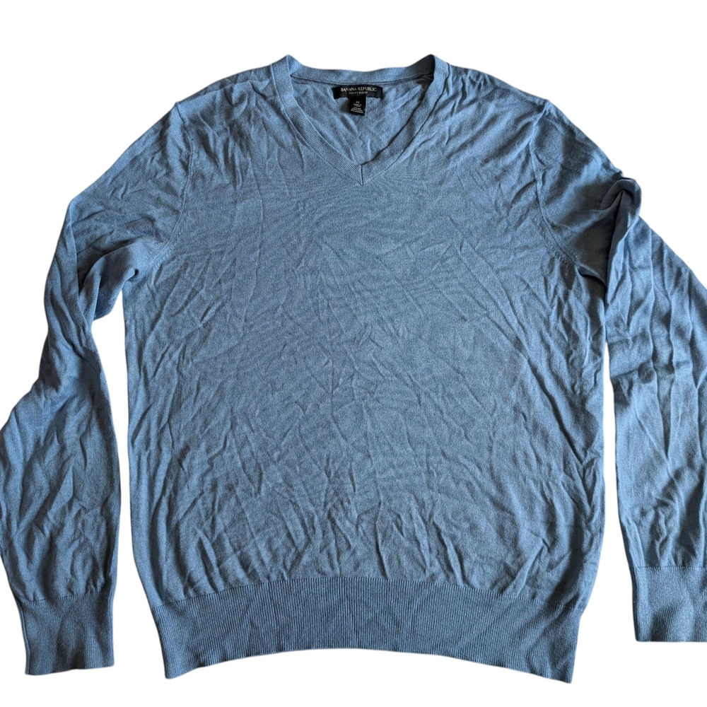 Banana Republic Men's Blue Silk Cashmere Luxury Blend V-Neck Sweater